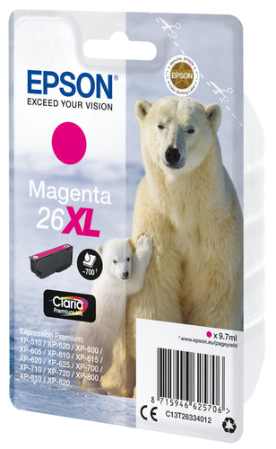 Epson Polar bear Singlepack Magenta 26XL Claria Premium Ink Epson Polar bear Singlepack Magenta 26XL Claria Premium Ink